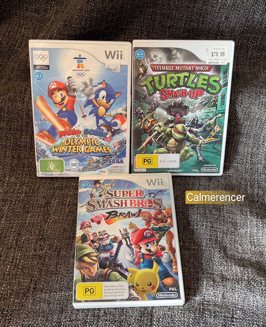 3x Games (Turtles, Mario & Sonic & Super Smash Bros)- Nintendo Wii games