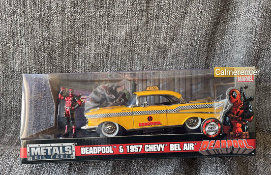 Brand New - Jada 1:24 Deadpool w /1957 Chevy Bel Air Taxi Movie Hollywood Rides - Marvel