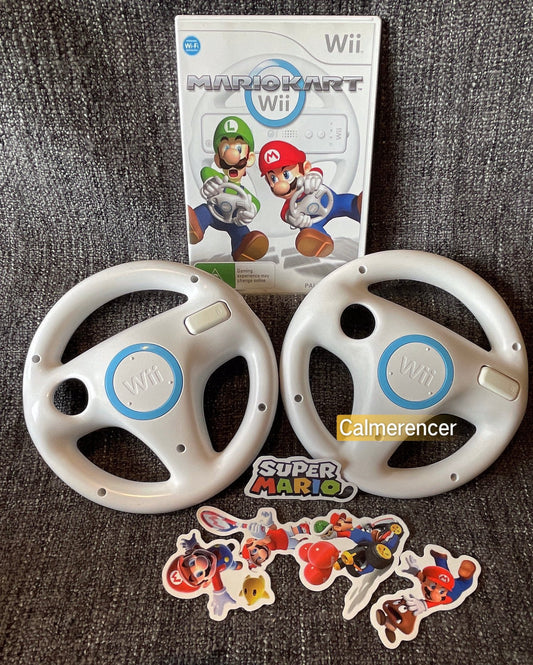 Nintendo Wii Mario Kart Game with 2x Steering wheels in great Condition - Pal Version