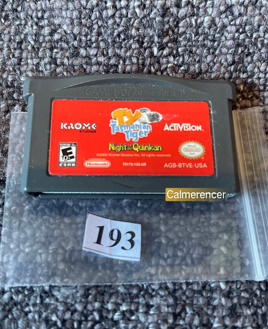 Ty Tasmanian Tiger Night Of The Quinkan Game -Nintendo Gameboy Advance Cart GBA - Pal Version