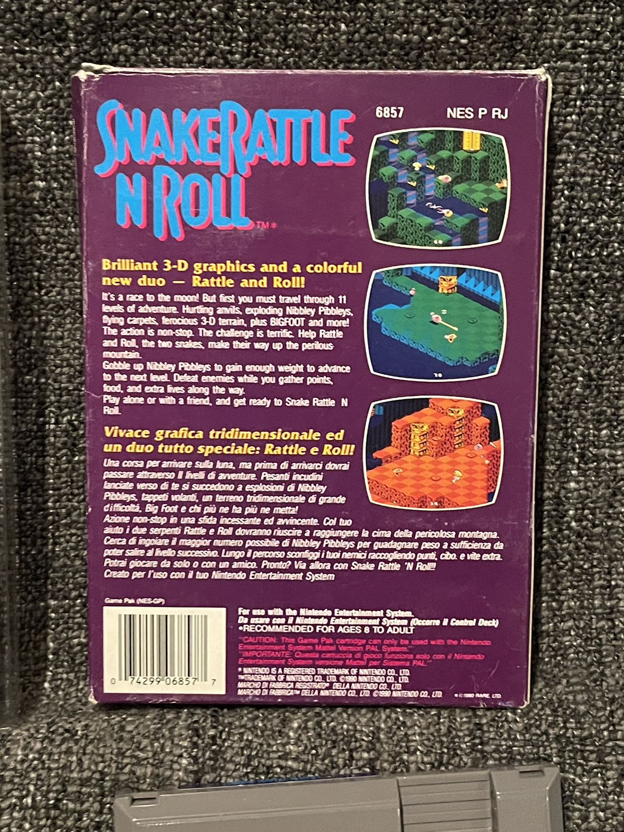 Snake Rattle N Roll Game Boxed- Nes - Nintendo / Entertainment System - Pal Version